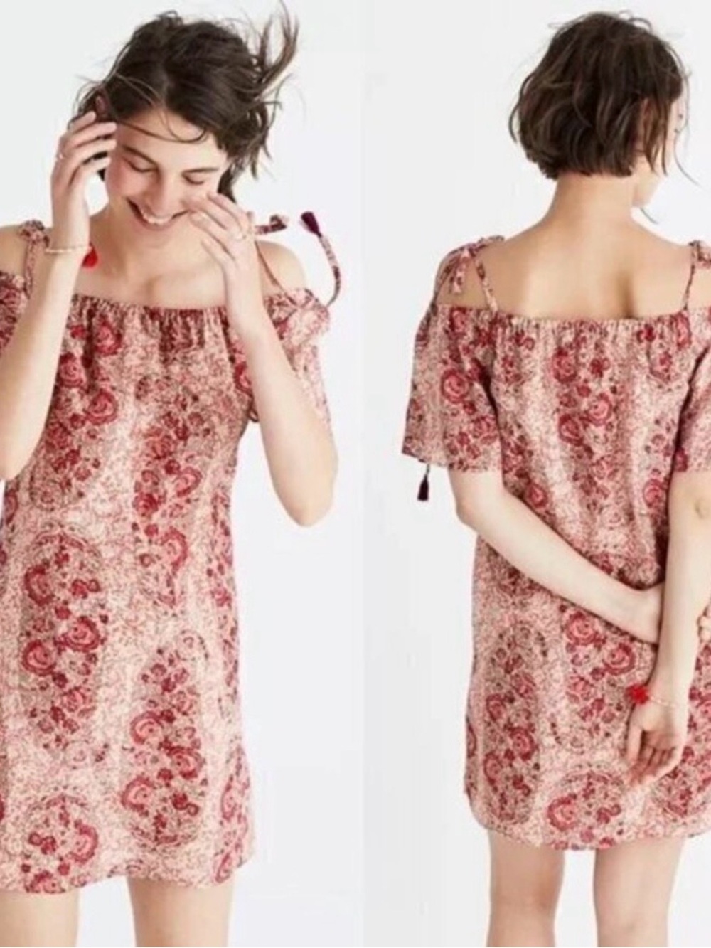 Madewell Paisley Off-Shoulder Tie Strap Dress